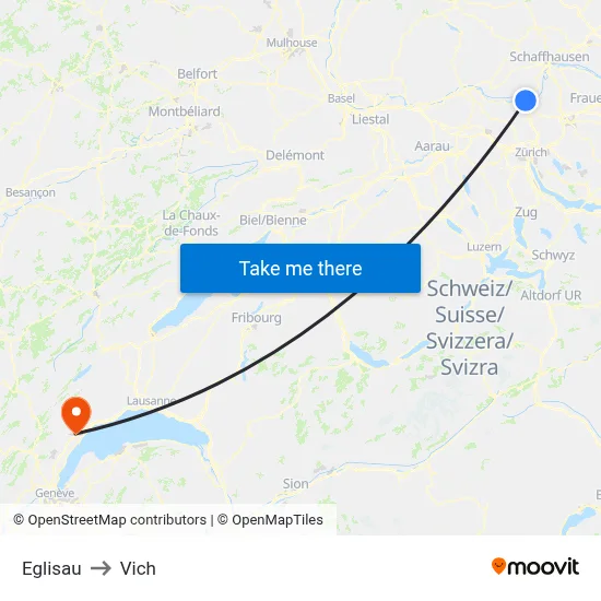 Eglisau to Vich map