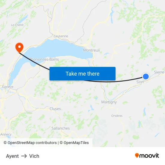 Ayent to Vich map