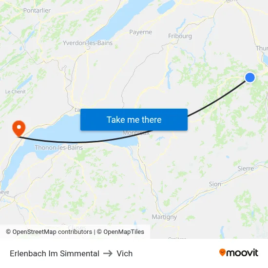 Erlenbach Im Simmental to Vich map