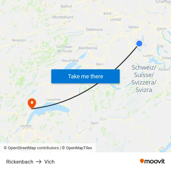Rickenbach to Vich map