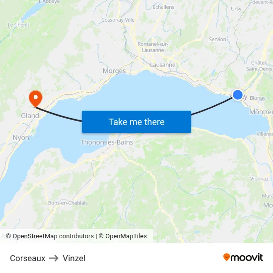 Corseaux to Vinzel map