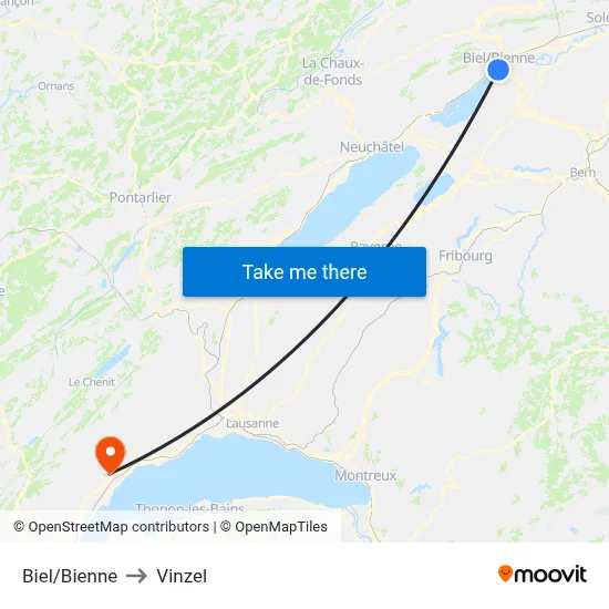 Biel/Bienne to Vinzel map