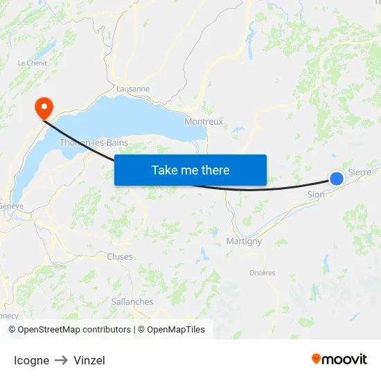 Icogne to Vinzel map