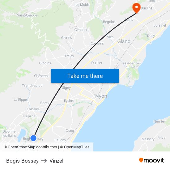 Bogis-Bossey to Vinzel map