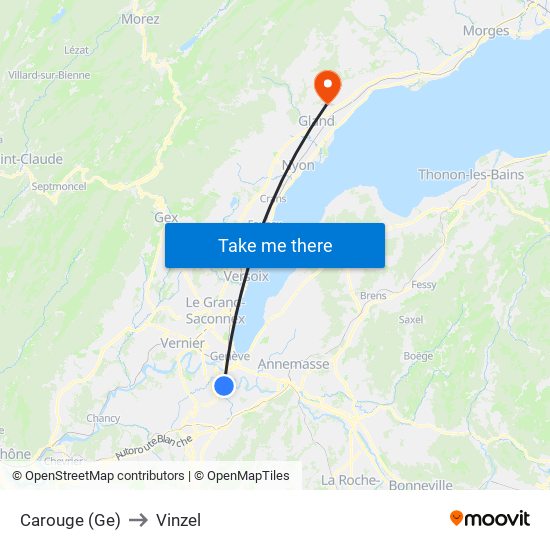 Carouge (Ge) to Vinzel map