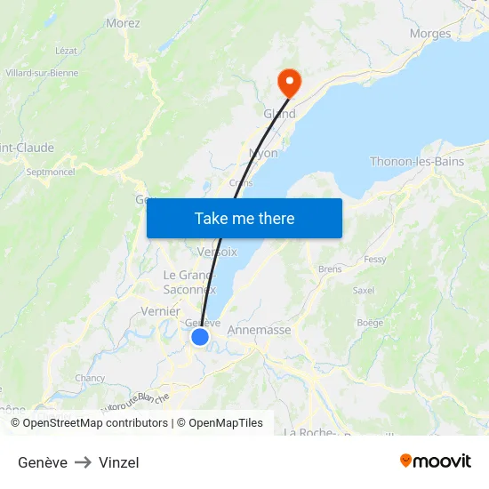 Genève to Vinzel map