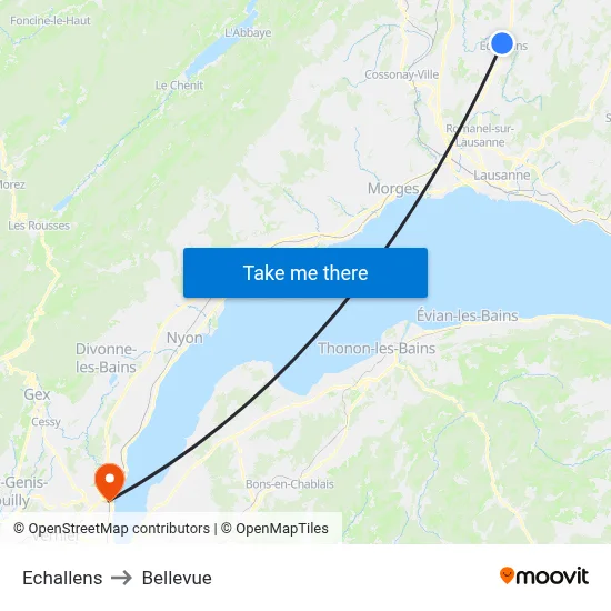 Echallens to Bellevue map