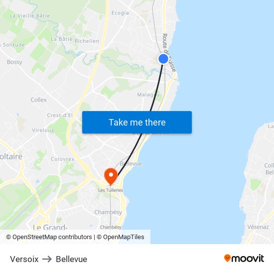 Versoix to Bellevue map