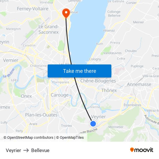 Veyrier to Bellevue map