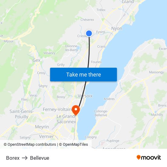 Borex to Bellevue map