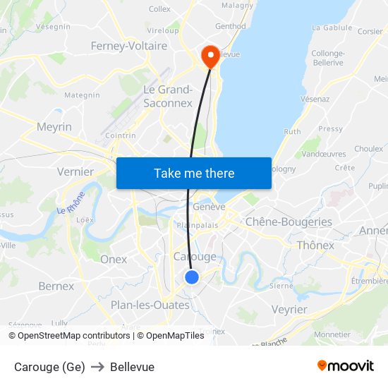 Carouge (Ge) to Bellevue map