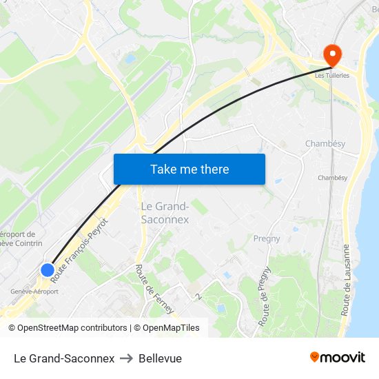 Le Grand-Saconnex to Bellevue map