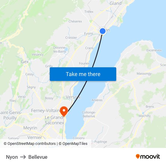 Nyon to Bellevue map