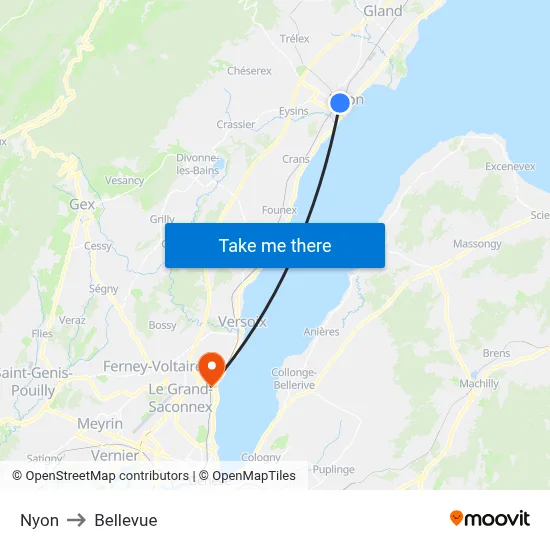 Nyon to Bellevue map