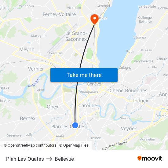 Plan-Les-Ouates to Bellevue map