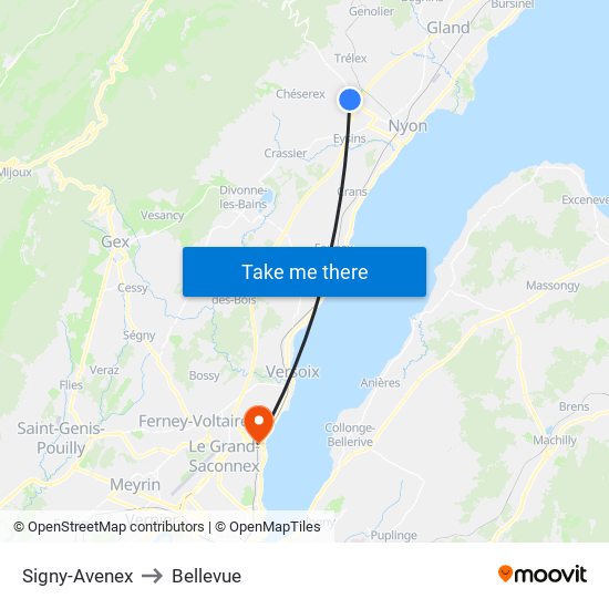Signy-Avenex to Bellevue map
