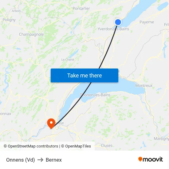 Onnens (Vd) to Bernex map