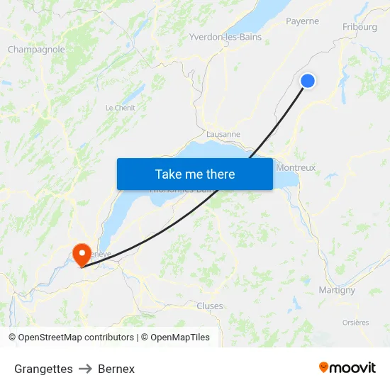Grangettes to Bernex map