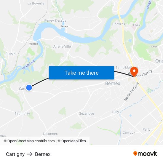 Cartigny to Bernex map