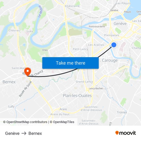 Genève to Bernex map