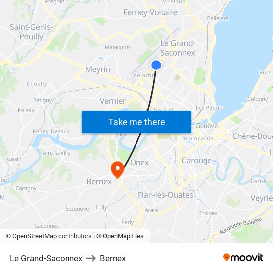 Le Grand-Saconnex to Bernex map