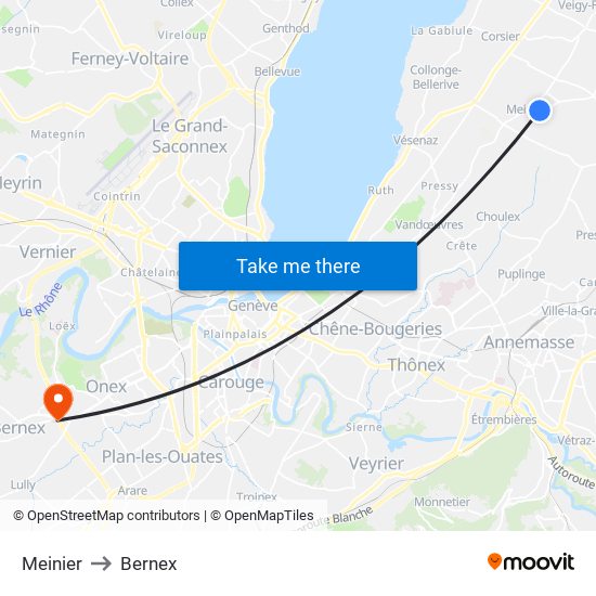 Meinier to Bernex map