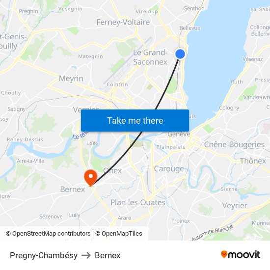 Pregny-Chambésy to Bernex map