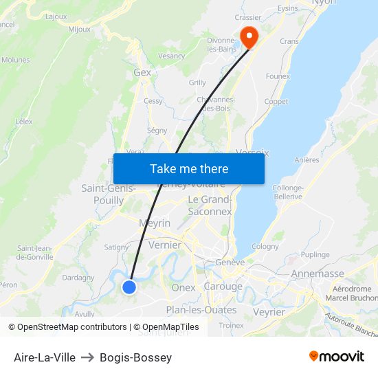 Aire-La-Ville to Bogis-Bossey map