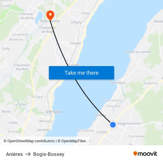 Anières to Bogis-Bossey map