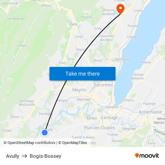 Avully to Bogis-Bossey map