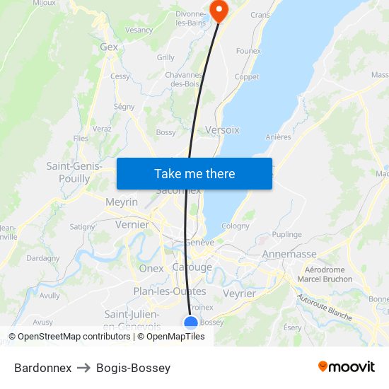 Bardonnex to Bogis-Bossey map