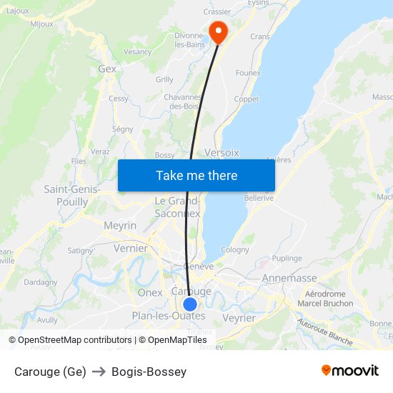 Carouge (Ge) to Bogis-Bossey map