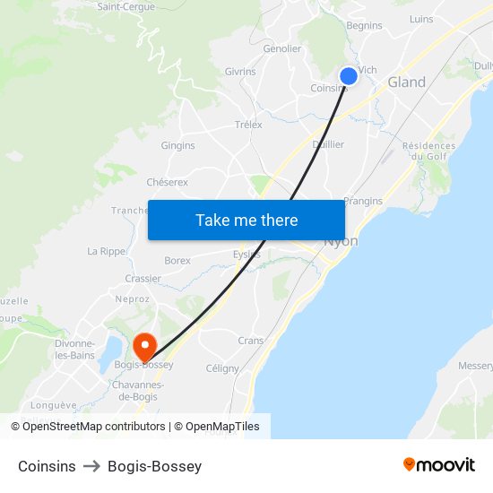 Coinsins to Bogis-Bossey map