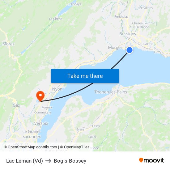 Lac Léman (Vd) to Bogis-Bossey map