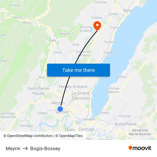 Meyrin to Bogis-Bossey map