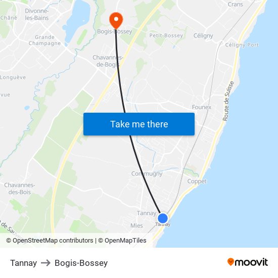 Tannay to Bogis-Bossey map