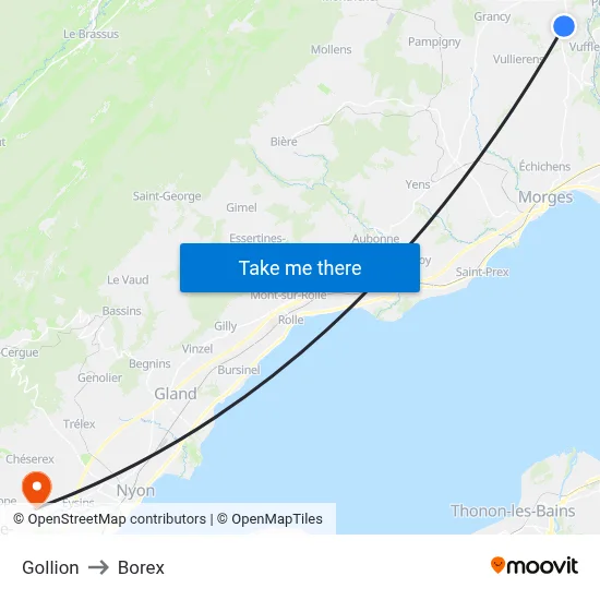 Gollion to Borex map