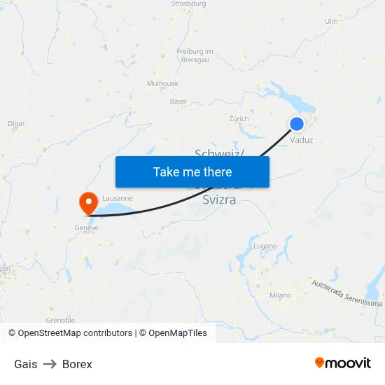 Gais to Borex map