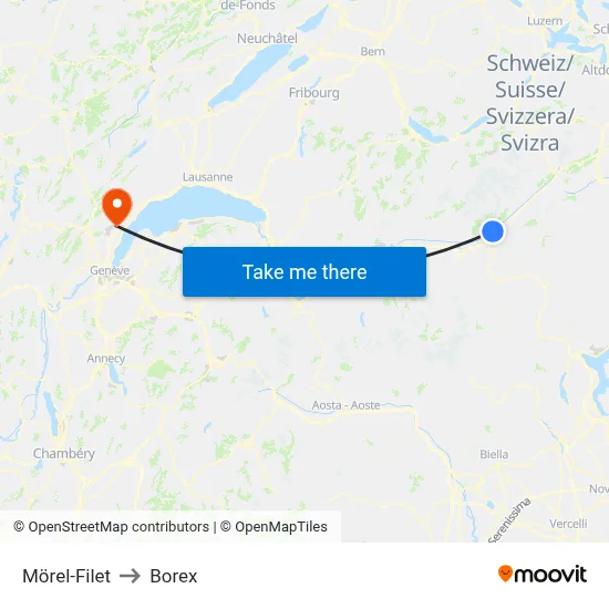 Mörel-Filet to Borex map