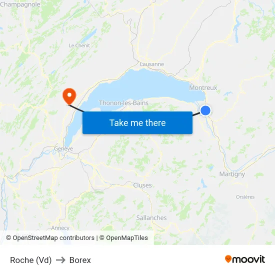 Roche (Vd) to Borex map