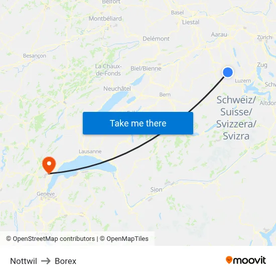 Nottwil to Borex map