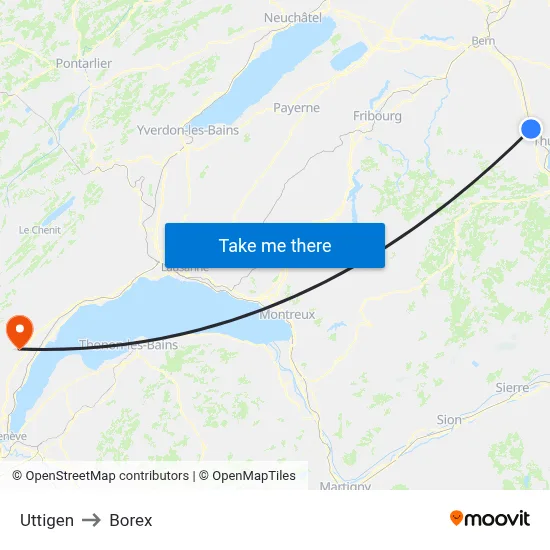 Uttigen to Borex map