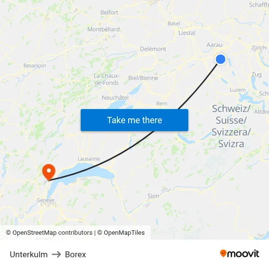 Unterkulm to Borex map