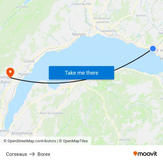 Corseaux to Borex map