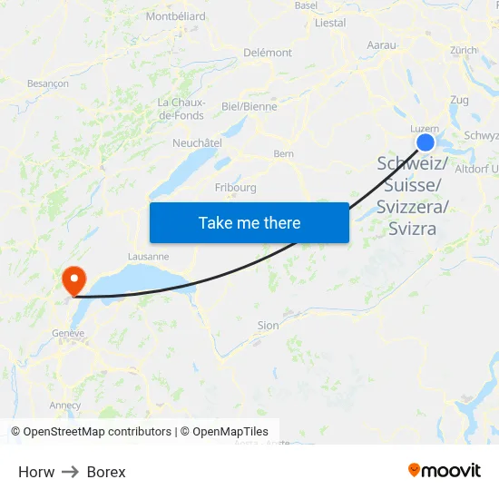 Horw to Borex map