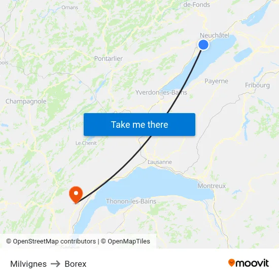 Milvignes to Borex map
