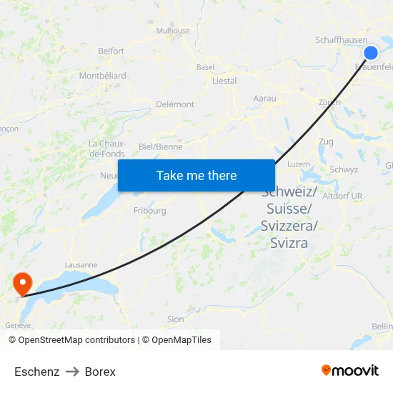 Eschenz to Borex map