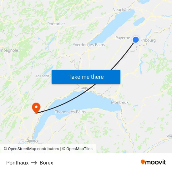 Ponthaux to Borex map