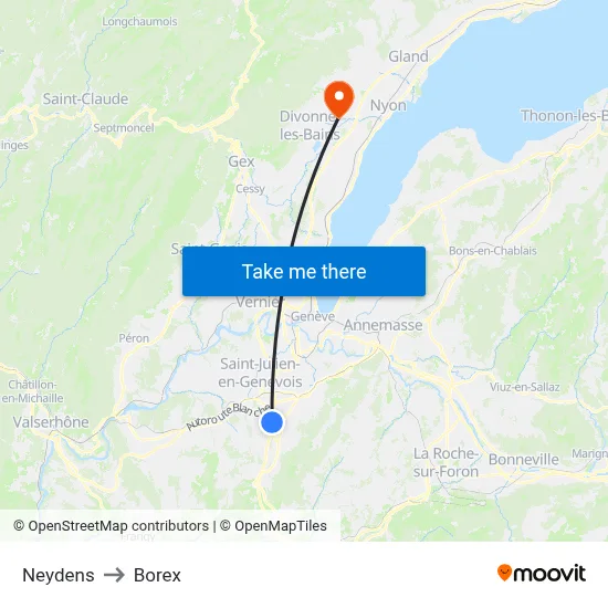 Neydens to Borex map