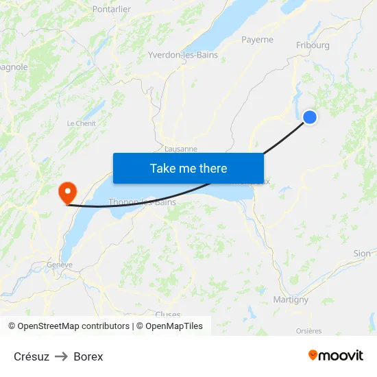 Crésuz to Borex map